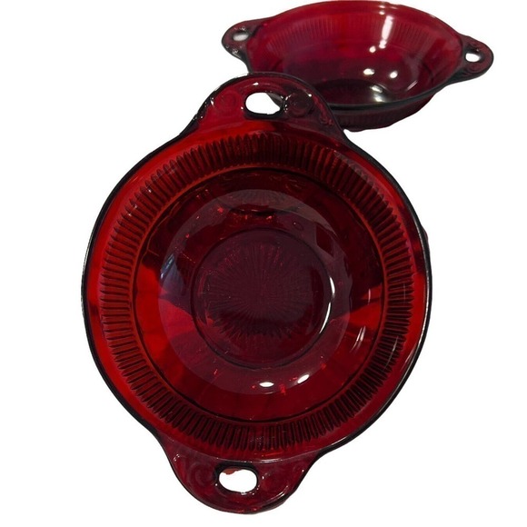 Vintage Anchor Hocking Coronation Ruby Red Handled Berry Dessert Bowls set of 3 - Picture 1 of 6